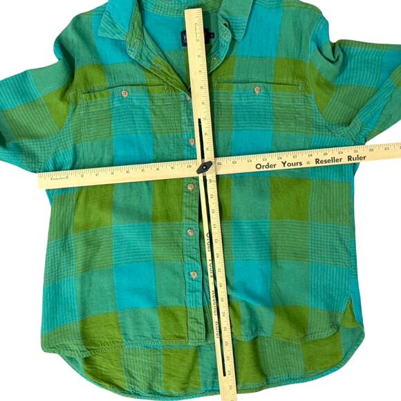 Pendleton Green Blue Plaid Adley Linen Blend Button Down Long Sleeve Shirt sz L - Picture 6 of 10